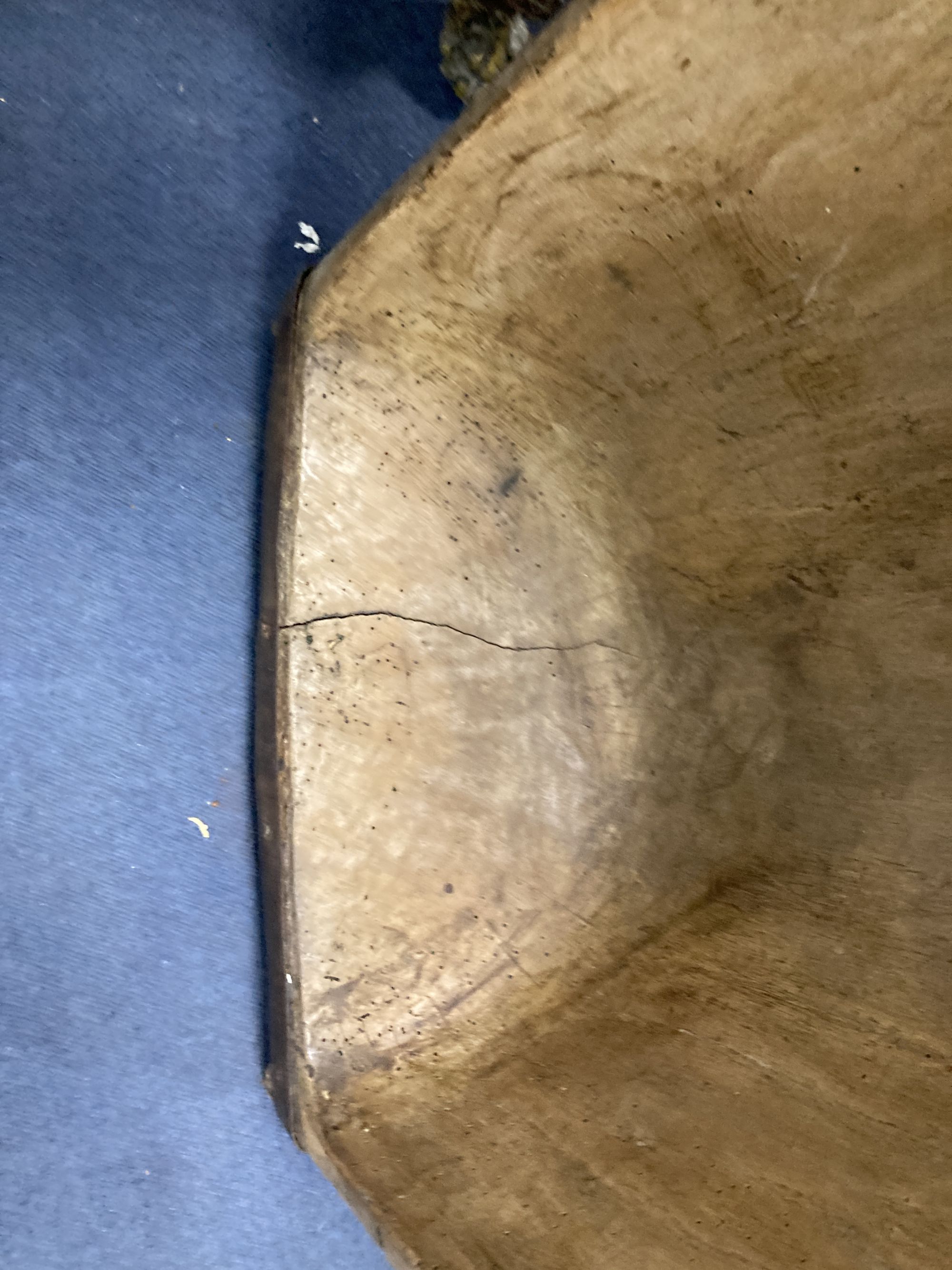 An iron bound flour trough, width 130cm, depth 45cm, height 24cm